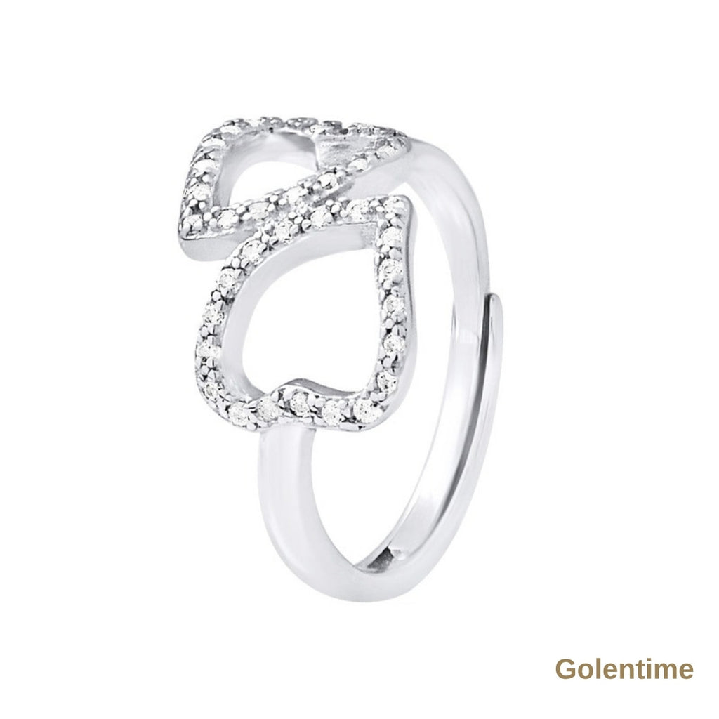 Bague Double Cœur Ajustable — Argent 925 et Oxydes de Zirconium