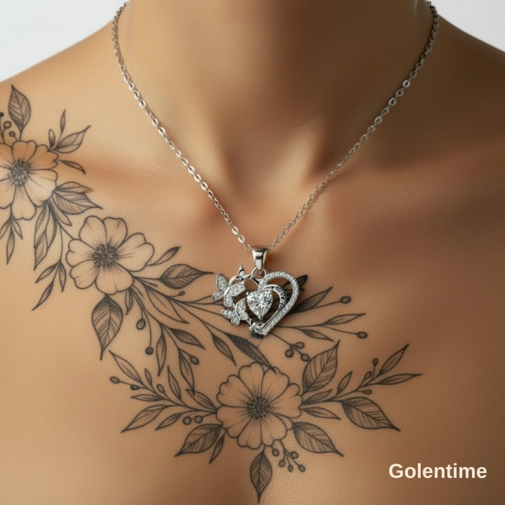 GOLENTIME Collier Pendentif Papillon Diamant — Cœur Luxe Léger Cadeau Femme