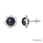 Perlinea Boucles d'Oreilles Fleur Perles d'Eau Douce Black Tahiti — Argent 925