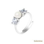 Perlinea Bague Perle d'Eau Douce Bouton 5-6 mm Blanc, Taille Réglable — Argent 925