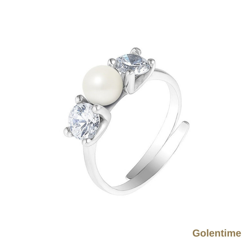 Perlinea Bague Perle d'Eau Douce Bouton 5-6 mm Blanc, Taille Réglable — Argent 925