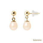 Perlinea Boucles d'Oreilles Perles d'Eau Douce Poire 6-7 mm Roses — Or Jaune 9 carats
