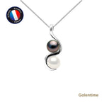 Perlinea Collier Perle d'Eau Douce et Perle de Tahiti Rondes 8-9 mm