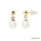 Perlinea Boucles d'Oreilles Perles d'Eau Douce Poire 6-7 mm Blanches — Or Jaune 9 carats