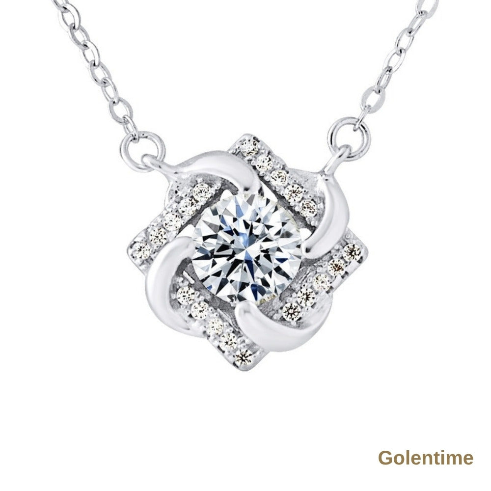 Collier Solitaire Serti Carré — Argent 925 et Oxydes de Zirconium