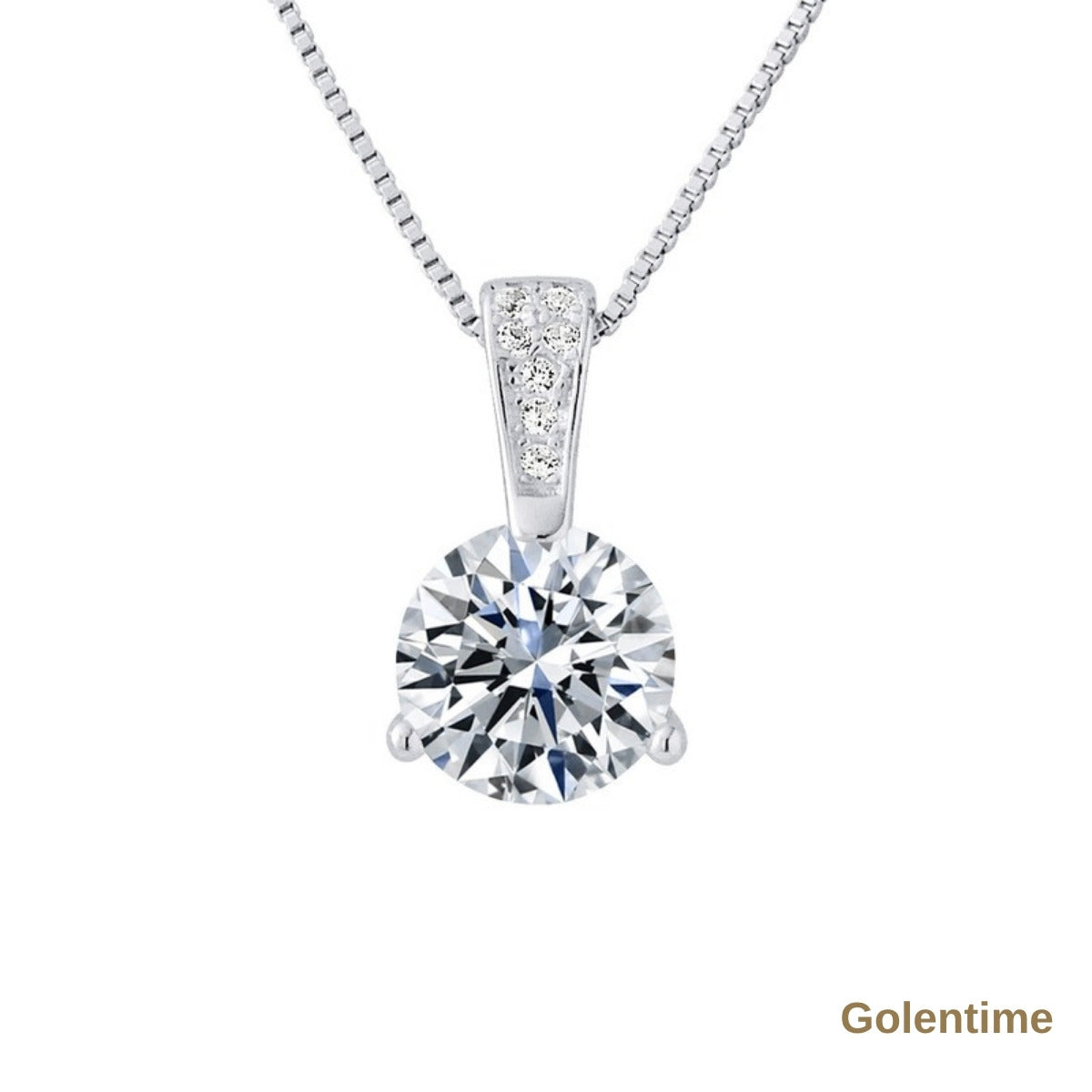 Collier Solitaire Bélière Sertie 45 cm — Argent 925 et Oxydes de Zirconium