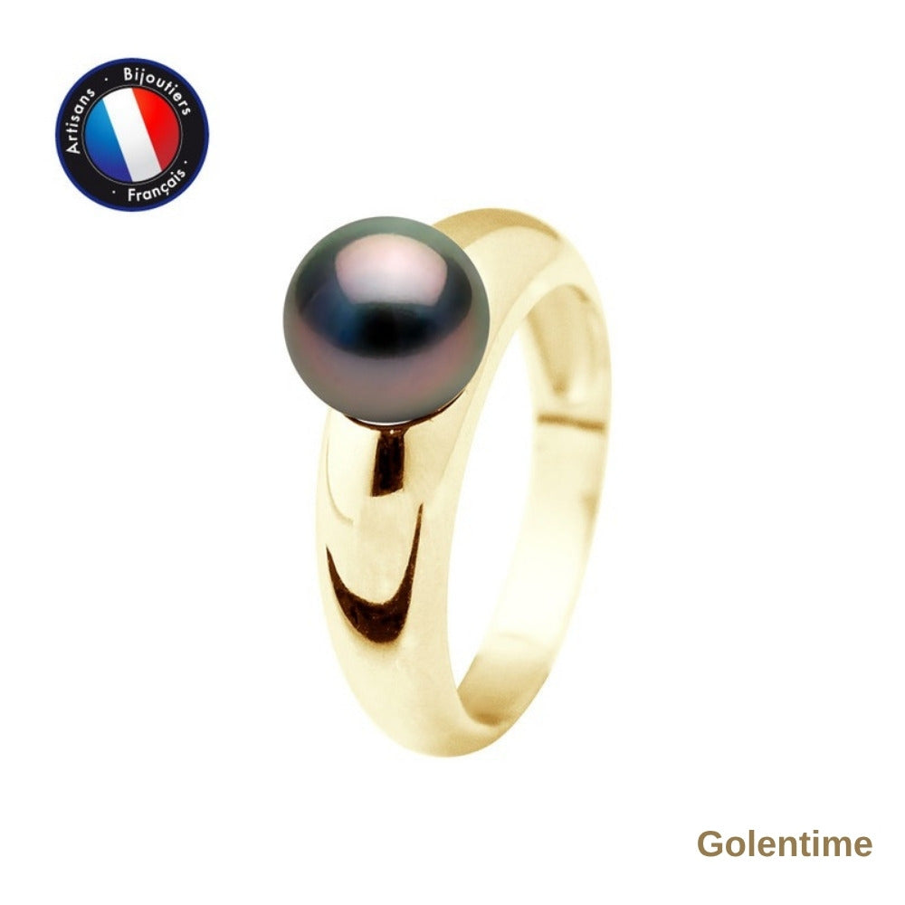 Perlinea Bague Perle de Tahiti Ronde 8-9 mm — Or Jaune 9 carats, Réf. 9BT-103