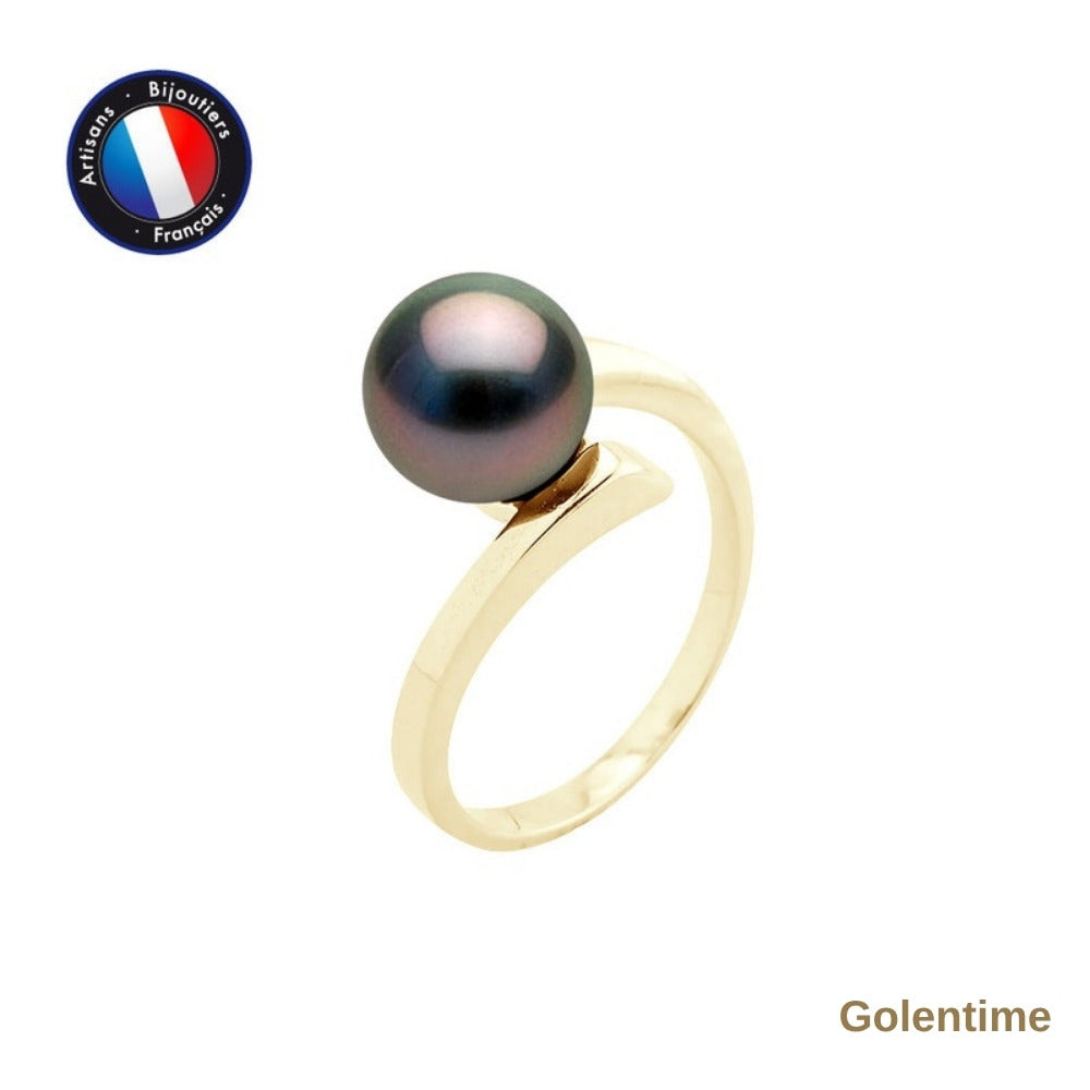 Perlinea Bague Perle de Tahiti Ronde 8-9 mm — Or Jaune 9 carats