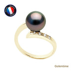 Perlinea Bague Perle de Tahiti Ronde 8-9 mm — Or Jaune 9 carats, Diamants 0,04 ct