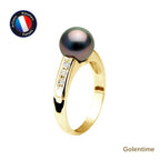 Perlinea Bague Perle de Tahiti Ronde 8-9 mm — Or Jaune 9 carats, Diamants 0,06 ct