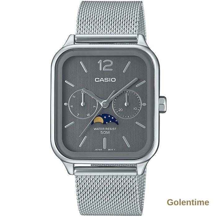 Montre Casio MTP-M305M Homme — Gris, Quartz Analogique, Bracelet Milanais