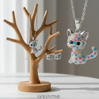 [Cat Jewelry Set] Cat Necklace and Cat Earrings Set | Little Girls Jewelry for Cat Lover Daughter Granddaughter, Teenager Cat Gifts for Girls