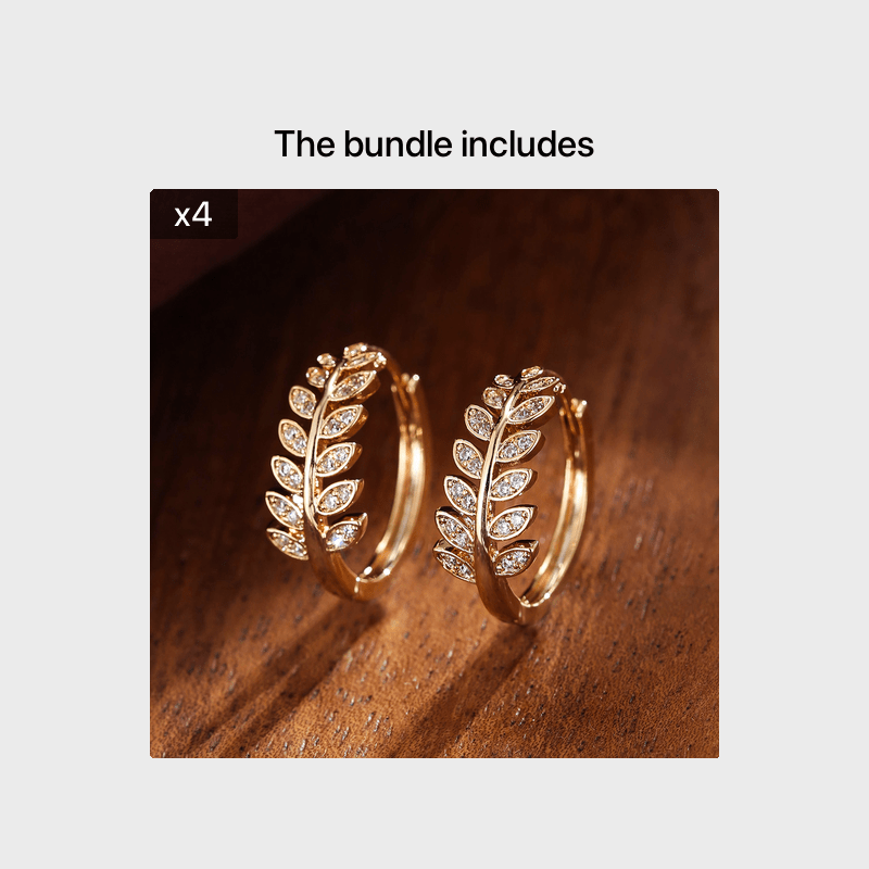 [1Pair Leaf Earrings] Zirconia Inlaid Leaf-Shaped Hoop Huggie Earrings for Women 1Pair Holiday Jewelry