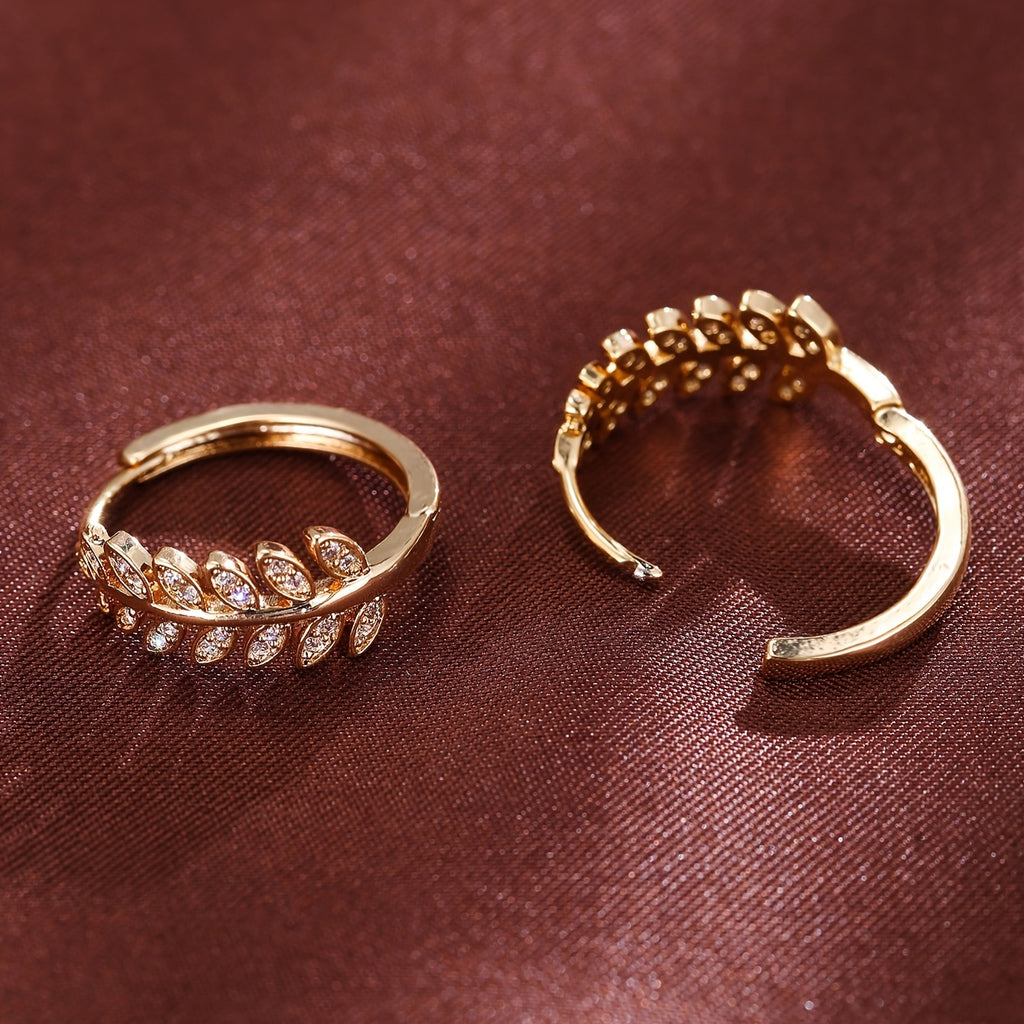 [1Pair Leaf Earrings] Zirconia Inlaid Leaf-Shaped Hoop Huggie Earrings for Women 1Pair Holiday Jewelry