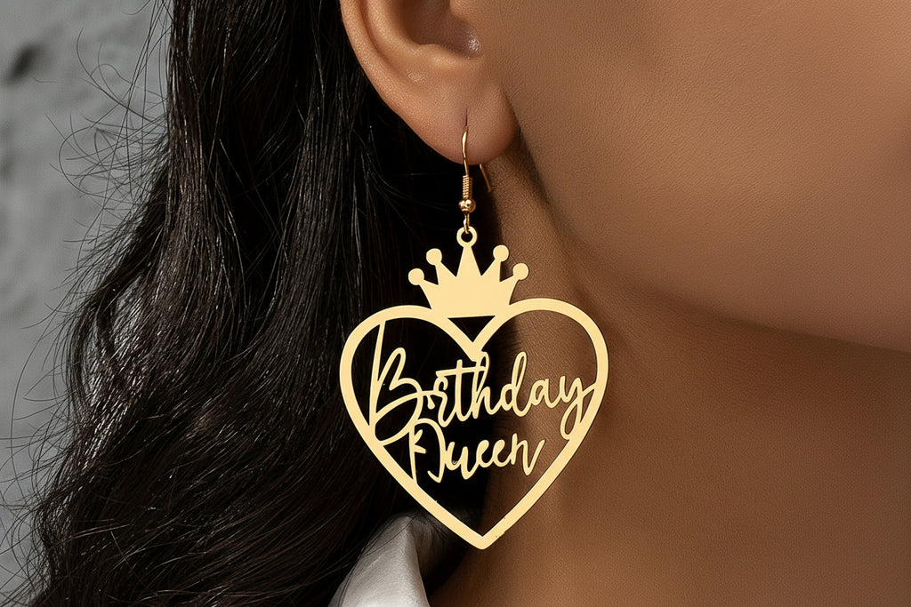 Hollow Golden Heart Birthday Queen Design Dangle Earrings Elegant Simple Style Iron Jewelry Birthday Gift For Friends