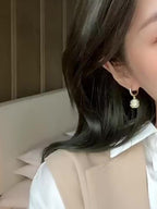 Exquisite Ball Design Moonstone Inlaid Dangle Earrings Elegant Luxury Style Copper Jewelry Delicate Female Gift