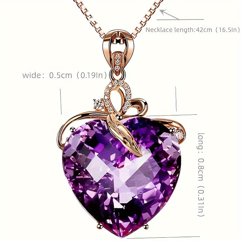 Heart-shaped Amethyst Pendant Necklace, Golden-plated Faux Gemstone Necklace, Creative Party Jewelry, Holiday Birthday Christmas Halloween Gift For Women Mom Family Friends, New Year's Gift