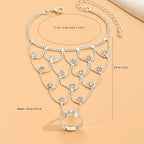 1pc Iced Out Shiny Rhinestone Mesh Finger Ring Bracelet Bling Bling Hand Back Chain Jewelry