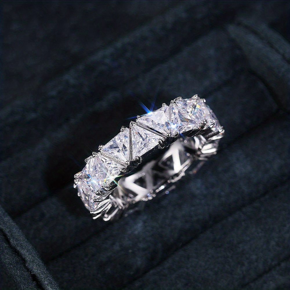 Trendy Hand Jewelry, Full Triangle Zirconia Ring, Creative Gift Finger Ring, Exquisite Men's Accessory Jewelry Ornament For Daily Wear For Banquet Party Holiday Birthday Anniversary Gift