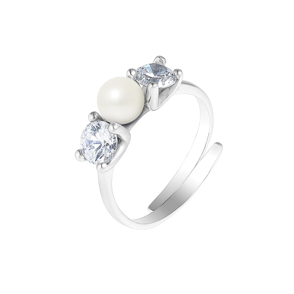 Perlinea Bague Perle d'Eau Douce Bouton 5-6 mm Blanc, Taille Réglable — Argent 925, vue 2