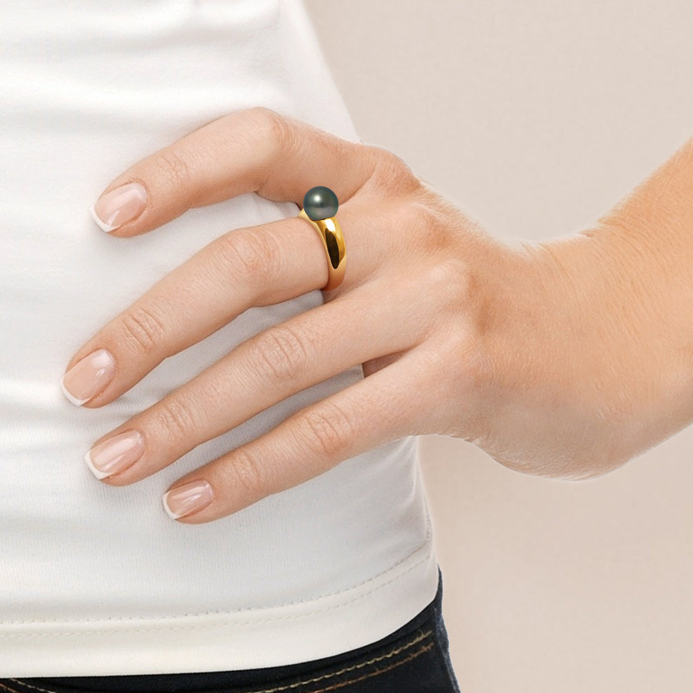 Perlinea Bague Perle de Tahiti Ronde 8-9 mm — Or Jaune 9 carats, Réf. 9BT-103, vue 3