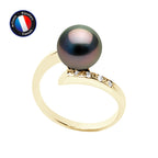 Perlinea Bague Perle de Tahiti Ronde 8-9 mm — Or Jaune 9 carats, Diamants 0,04 ct, vue 2