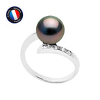 Perlinea Bague Perle de Tahiti Ronde 8-9 mm — Or Blanc 9 carats, Diamants 0,04 ct, vue 2