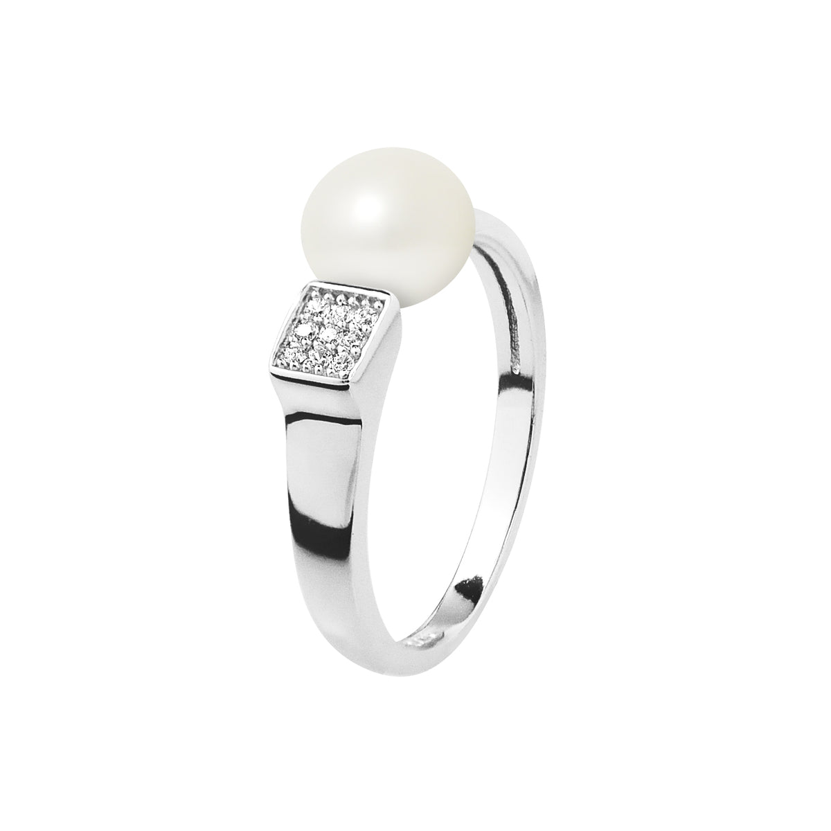 Perlinea Bague Jonc Moderne Perle d'Eau Douce Bouton 8-9 mm Blanc — Argent 925, vue 2