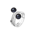 Perlinea Bague Toi & Moi Perles d'Eau Douce Bouton 7-8 mm Black Tahiti — Argent 925, vue 2