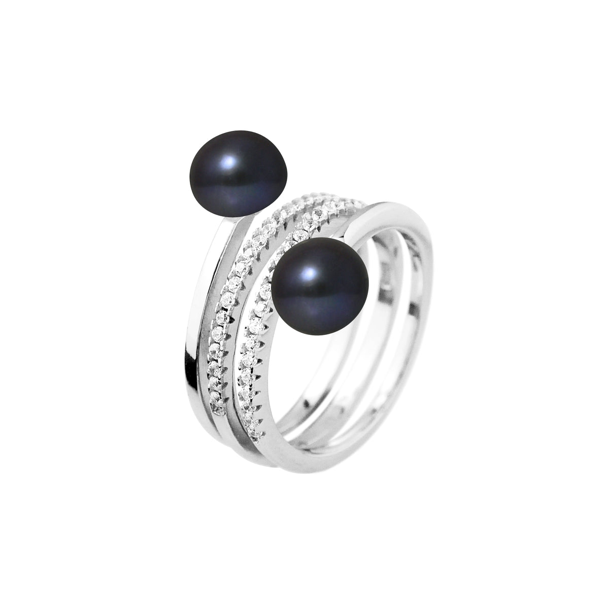 Perlinea Bague Toi & Moi Perles d'Eau Douce Bouton 7-8 mm Black Tahiti — Argent 925, vue 2