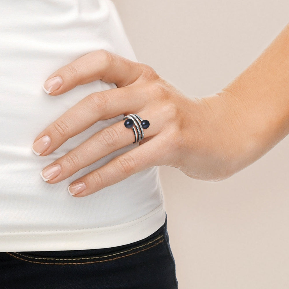 Perlinea Bague Toi & Moi Perles d'Eau Douce Bouton 7-8 mm Black Tahiti — Argent 925, vue 3