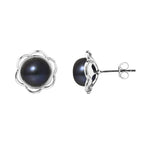 Perlinea Boucles d'Oreilles Fleur Perles d'Eau Douce Black Tahiti — Argent 925, vue 2