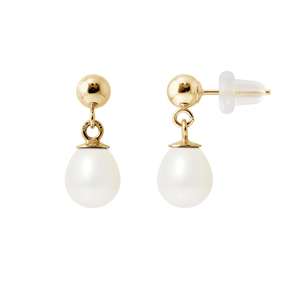 Perlinea Boucles d'Oreilles Perles d'Eau Douce Poire 6-7 mm Blanches — Or Jaune 9 carats, vue 2