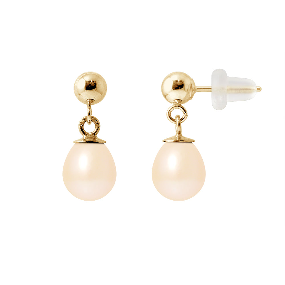 Perlinea Boucles d'Oreilles Perles d'Eau Douce Poire 6-7 mm Roses — Or Jaune 9 carats, vue 2