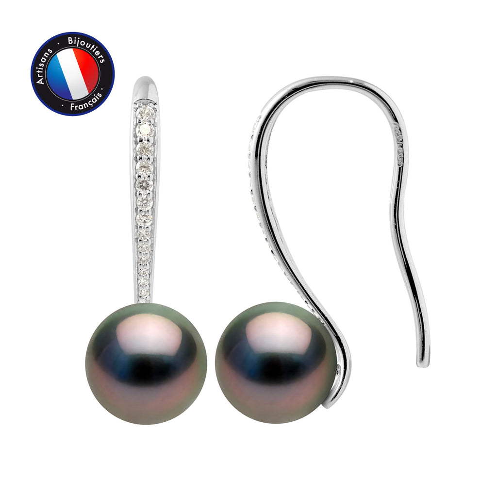 Perlinea Boucles d'Oreilles Perles de Tahiti Rondes 8-9 mm — Argent 925, vue 2