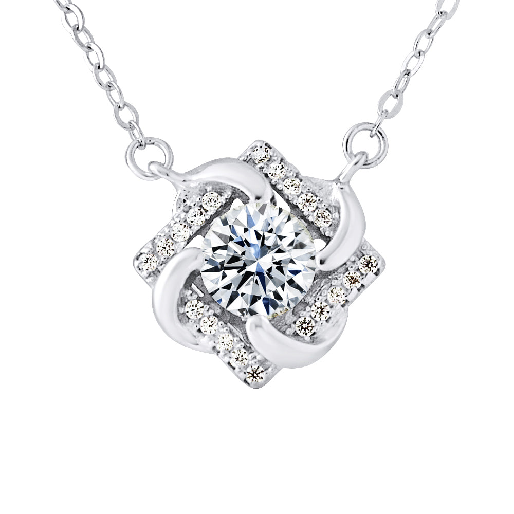 Collier Solitaire Serti Carré — Argent 925 et Oxydes de Zirconium, vue 2