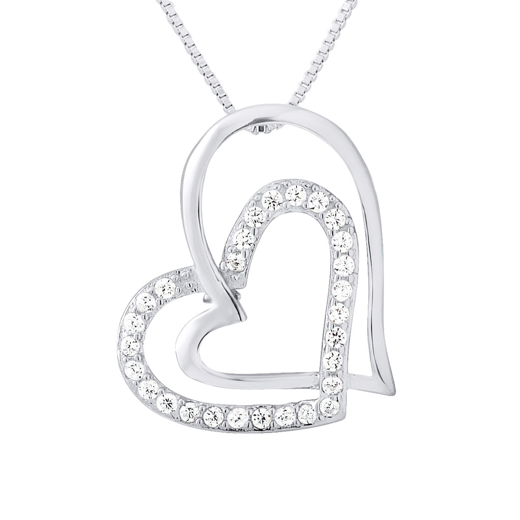 Collier Double Cœur 45 cm — Argent 925 et Oxydes de Zirconium, vue 2