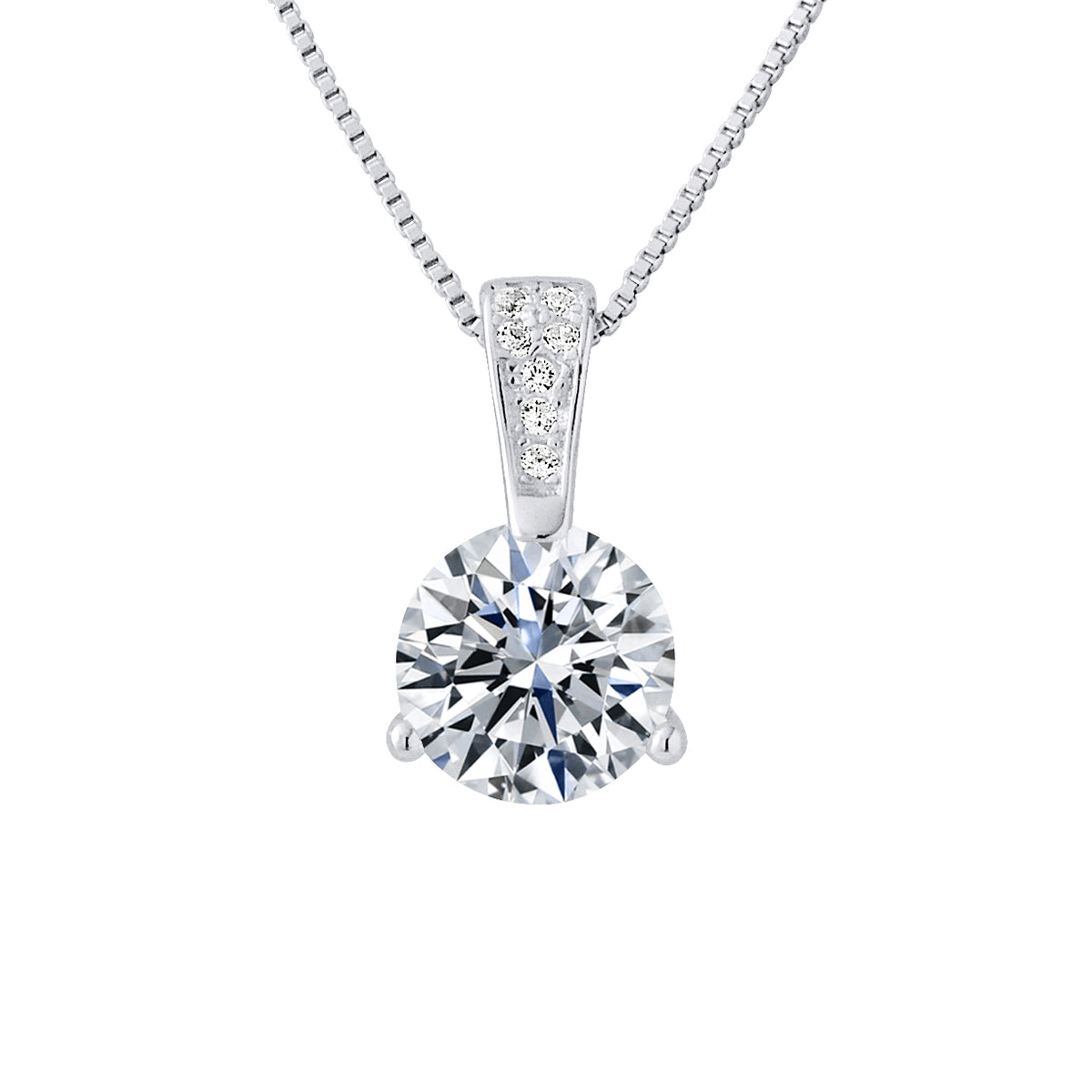 Collier Solitaire Bélière Sertie 45 cm — Argent 925 et Oxydes de Zirconium, vue 2