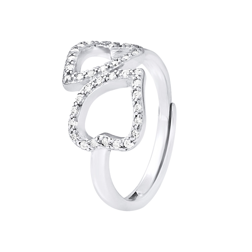 Bague Double Cœur Ajustable — Argent 925 et Oxydes de Zirconium, vue 2