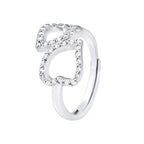 Bague Double Cœur Ajustable — Argent 925 et Oxydes de Zirconium, vue 2