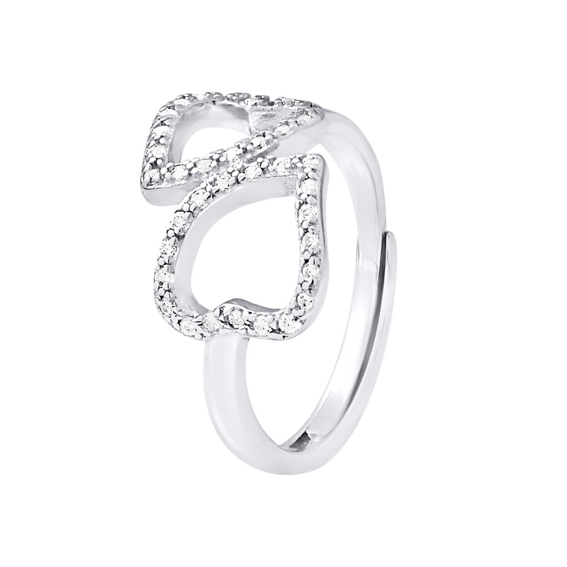 Bague Double Cœur Ajustable — Argent 925 et Oxydes de Zirconium, vue 2