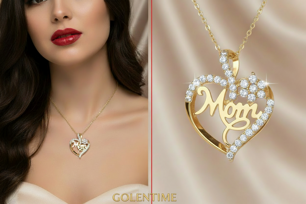 1pc Elegant "Mom" Heart Pendant Necklace with Sparkling Flowers - Golden-Tone Zinc Alloy, Perfect for Birthdays, Anniversaries, and Holidays, Ideal Gift for Moms, Mothers Day Jewelry|Elegant Script Design|Zinc Alloy Necklace,