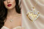 1pc Elegant "Mom" Heart Pendant Necklace with Sparkling Flowers - Golden-Tone Zinc Alloy, Perfect for Birthdays, Anniversaries, and Holidays, Ideal Gift for Moms, Mothers Day Jewelry|Elegant Script Design|Zinc Alloy Necklace,