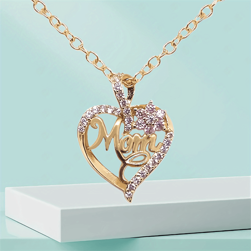 1pc Elegant "Mom" Heart Pendant Necklace with Sparkling Flowers - Golden-Tone Zinc Alloy, Perfect for Birthdays, Anniversaries, and Holidays, Ideal Gift for Moms, Mothers Day Jewelry|Elegant Script Design|Zinc Alloy Necklace,