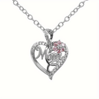 1pc Elegant "Mom" Heart Pendant Necklace with Sparkling Flowers - Golden-Tone Zinc Alloy, Perfect for Birthdays, Anniversaries, and Holidays, Ideal Gift for Moms, Mothers Day Jewelry|Elegant Script Design|Zinc Alloy Necklace,