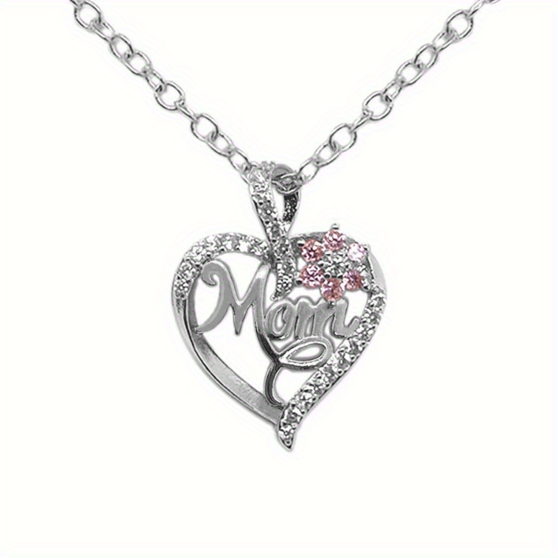 1pc Elegant "Mom" Heart Pendant Necklace with Sparkling Flowers - Golden-Tone Zinc Alloy, Perfect for Birthdays, Anniversaries, and Holidays, Ideal Gift for Moms, Mothers Day Jewelry|Elegant Script Design|Zinc Alloy Necklace,
