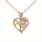 1pc Elegant "Mom" Heart Pendant Necklace with Sparkling Flowers - Golden-Tone Zinc Alloy, Perfect for Birthdays, Anniversaries, and Holidays, Ideal Gift for Moms, Mothers Day Jewelry|Elegant Script Design|Zinc Alloy Necklace,