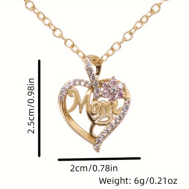 1pc Elegant "Mom" Heart Pendant Necklace with Sparkling Flowers - Golden-Tone Zinc Alloy, Perfect for Birthdays, Anniversaries, and Holidays, Ideal Gift for Moms, Mothers Day Jewelry|Elegant Script Design|Zinc Alloy Necklace,