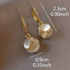 Exquisite Ball Design Moonstone Inlaid Dangle Earrings Elegant Luxury Style Copper Jewelry Delicate Female Gift