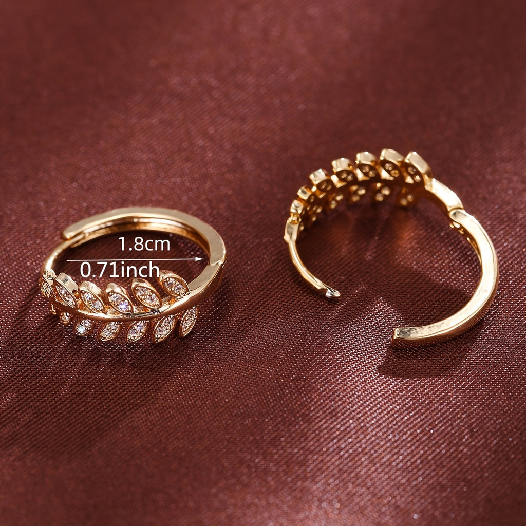 [1Pair Leaf Earrings] Zirconia Inlaid Leaf-Shaped Hoop Huggie Earrings for Women 1Pair Holiday Jewelry